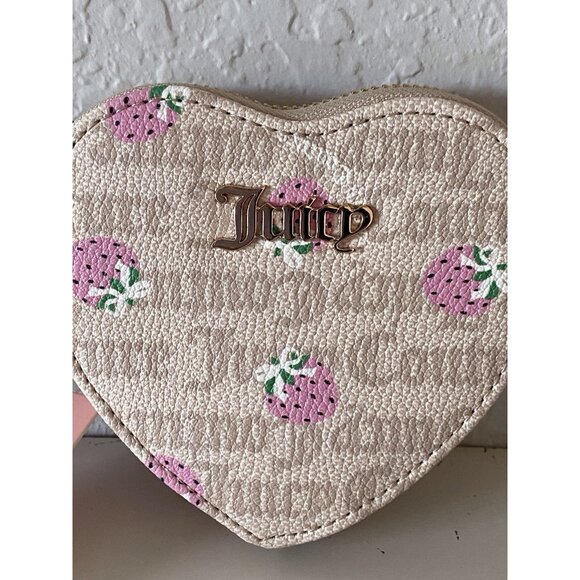 Juicy Couture Berry Sweet Coin Purse Wristlet Sandstone Cherry Blossom NEW - Picture 2 of 9